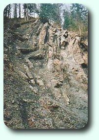Bild: Gesteinsschichtungen am Steilufer