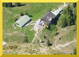 Bild: Blick vom Gipfelkreuz Benewand auf die Hütte